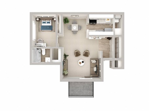 Floor plan for 1 bed, 1 bath, 768 sqft
